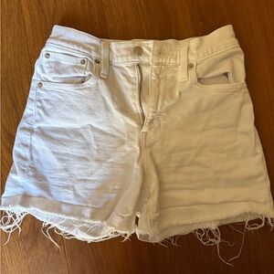 J. Crew White High Rise Denim Frayed Hem Shorts